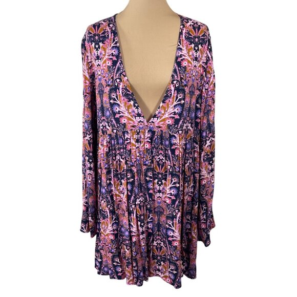 Free People Bella Tunic Top Midnight Combo Pink Size XL Boho - Picture 1 of 9